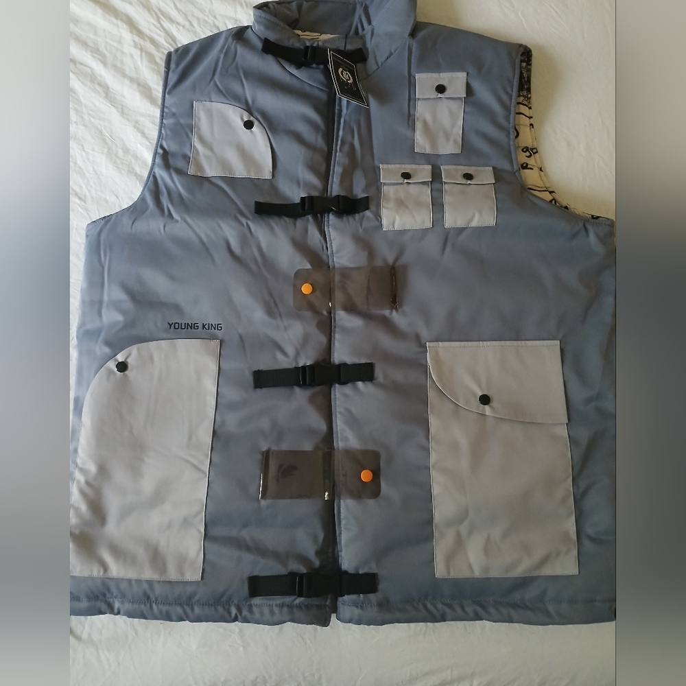 The Hideout Clothing YK Tech Utility Puffer Vest Grey Size XXL Large